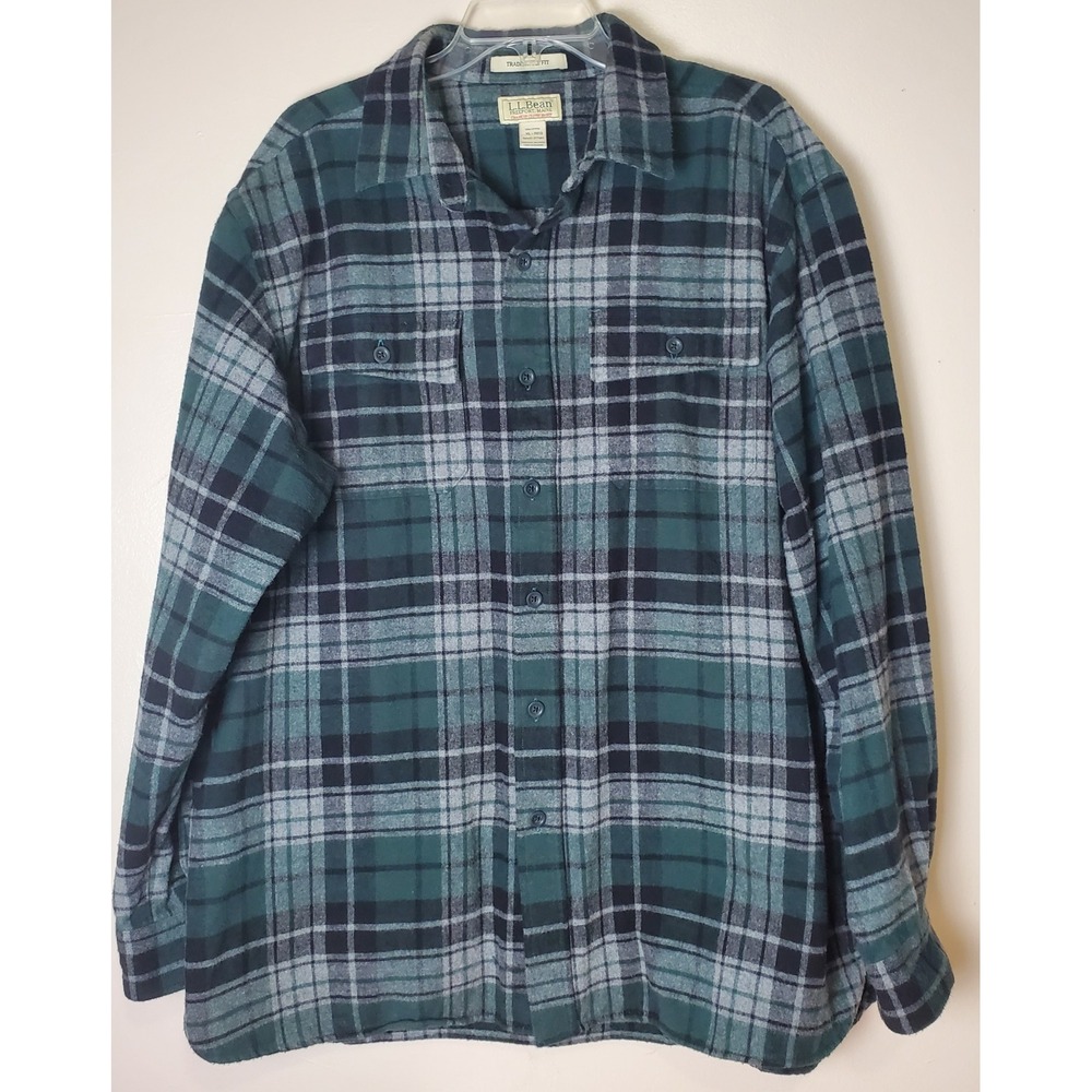 LL Bean Men's Chamois Cloth XL Button Up Shirt Traditional Fit Plaid Flannel‎